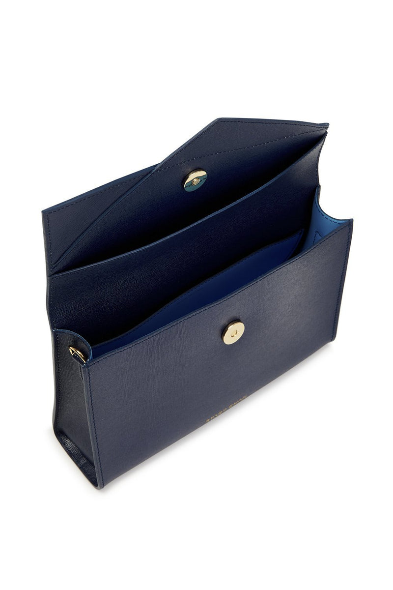 Navy Blue Saffiano Leather Cross Body Handbag - Designer Stacy Chan