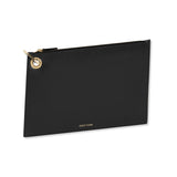 Navy blue Italian Leather Large Pouch Clutch with Gold Keyring