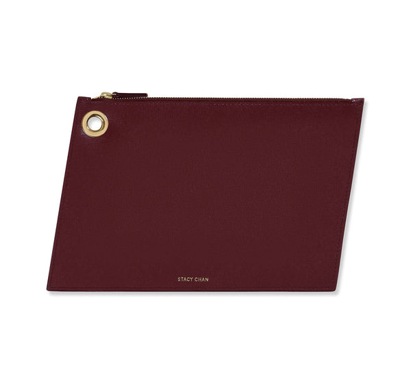 Burgundy Italian Leather Large Pouch Clutch