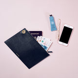 Navy Blue Italian Leather Large Pouch Clutch