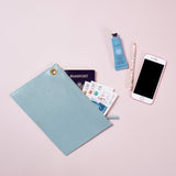 Powder Light Blue Italian Leather Large Pouch Clutch