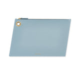 Powder Light Blue Italian Leather Large Pouch Clutch