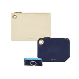 Stone White and Navy Blue Leather Pouches with Bracelet as Wristlet