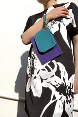 Purple and Teal Leather Pouches with Bracelet as Wristlet