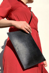 Black Leather Pouch with Belt as Cross Body