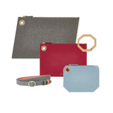Grey Fuchsia and Powder Blue Leather Pouches with Bracelet as Cross Body