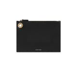 Black Leather Medium Pouch Clutch