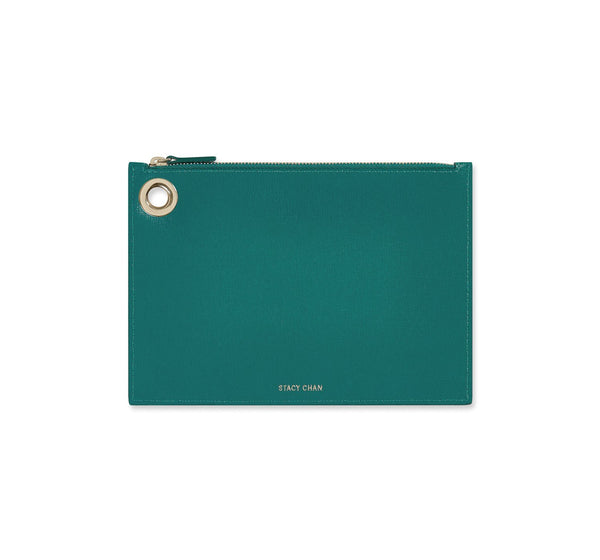 Teal Italian Leather Pouch Clutch