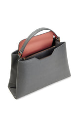 Grey Midi Saffiano Leather Handbag - Designer Stacy Chan