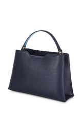 Navy Blue Midi Saffiano Leather Handbag - Designer Stacy Chan