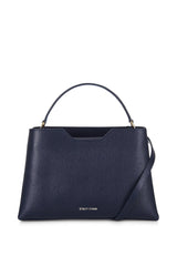 Navy Blue Midi Saffiano Leather Handbag - Designer Stacy Chan