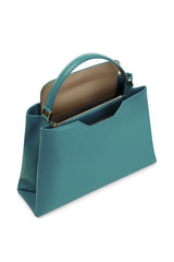 Teal Saffiano Leather Handbag - Designer Stacy Chan