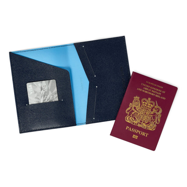 Navy blue Leather Passport Holder Travel Wallet - Italian leather