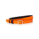 Dark Brown & Orange Leather Belt Reversible - Italian Leather