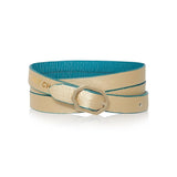 Teal & Gold Leather Bracelet Reversible - Italian Leather