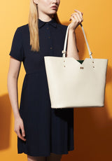 White Saffiano Leather Tote Bag Handbag Designer Stacy Chan