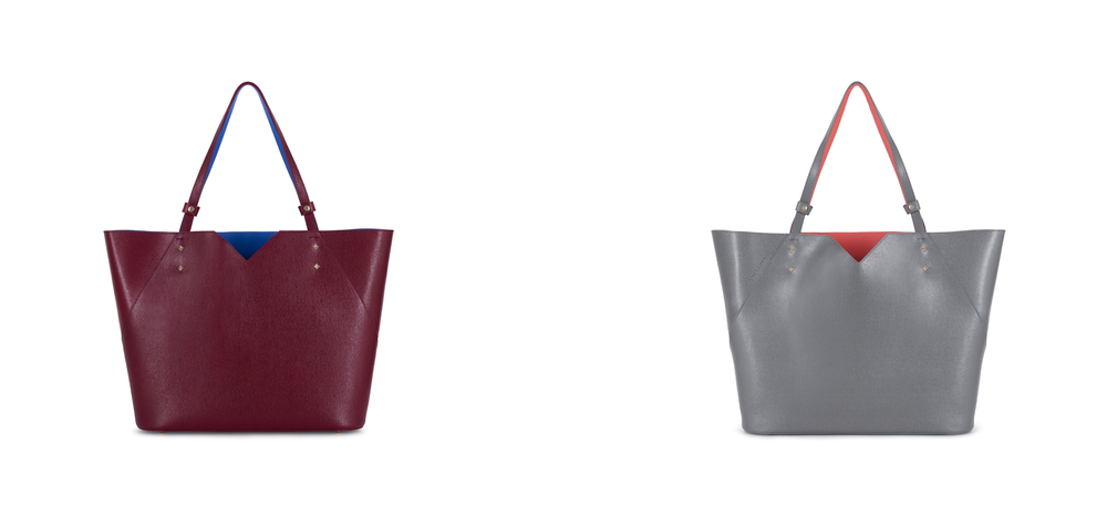 Burgundy and Grey Italian Leather Tote Bags - Back in Stock