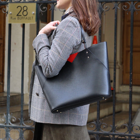 Black Italian Leather Tote Bag Designer Stacy Chan