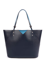 Navy Blue Leather Tote Bag - Made in Italy - Designer Stacy Chan