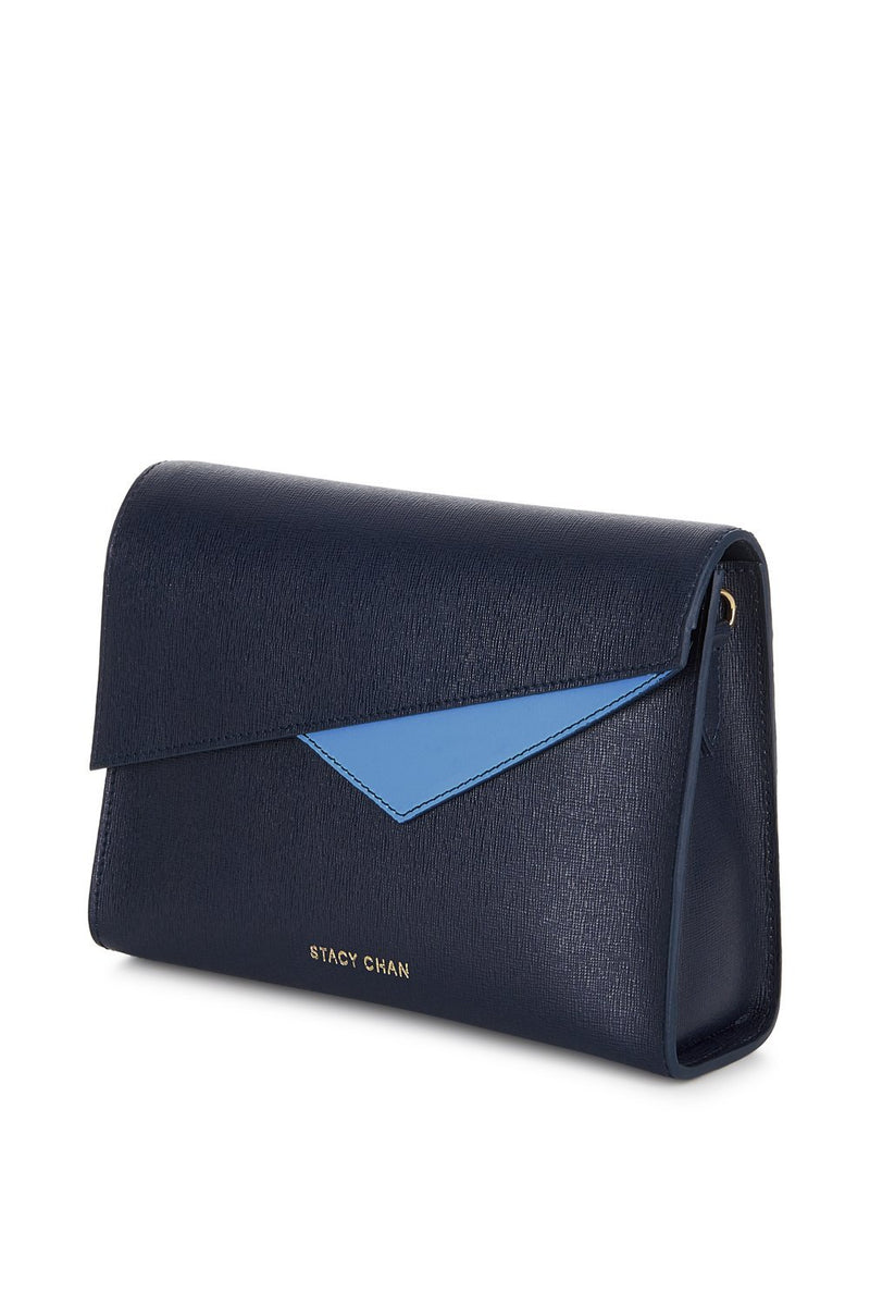 Navy Blue Saffiano Leather Cross Body Handbag - Designer Stacy Chan