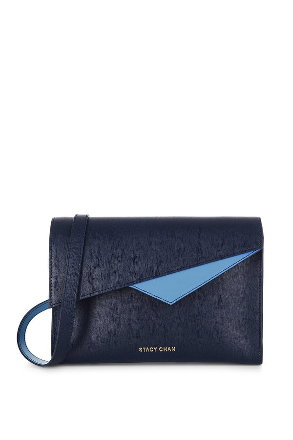 Navy Blue Saffiano Leather Cross Body Handbag - Designer Stacy Chan