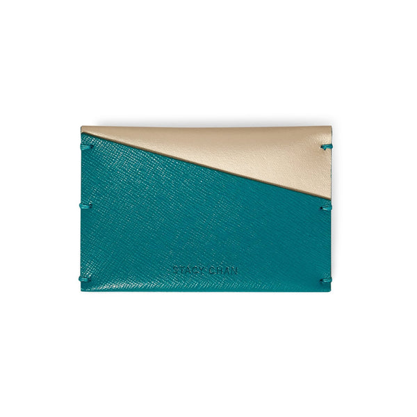 Teal Leather Card Case - Italian leather luxury card wallet