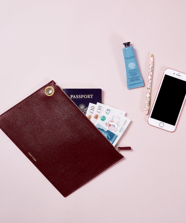Large Ava Pouch | Bordeaux Saffiano Leather
