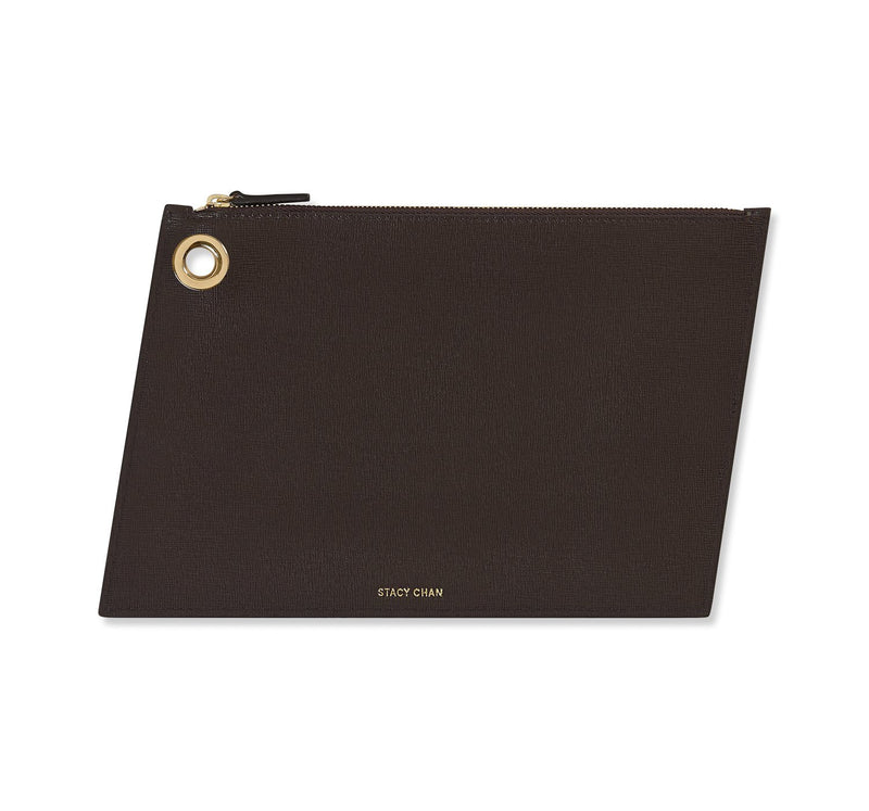 Brown Italian Leather Large Pouch Clutch