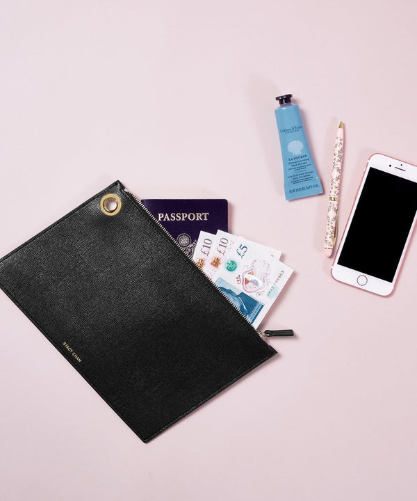 Large Ava Pouch | Noir Saffiano Leather