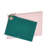 Teal & Pink Leather Pouch Clutch Set