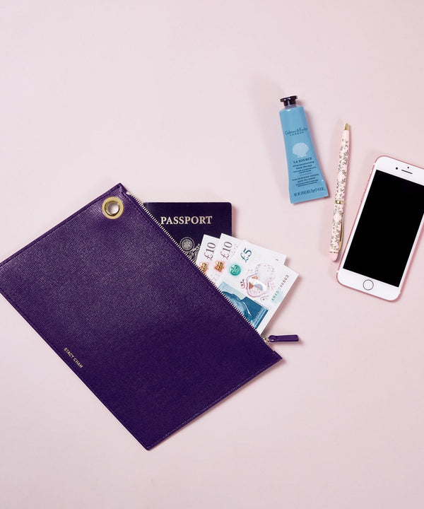 Large Ava Pouch | Violet Saffiano Leather