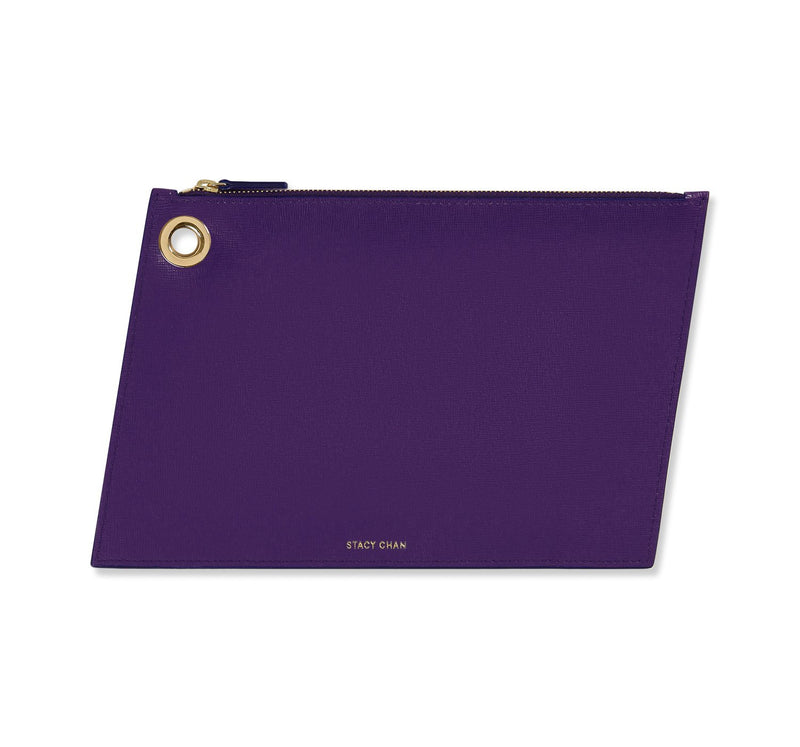 Purple Italian Leather Large Pouch Clutch