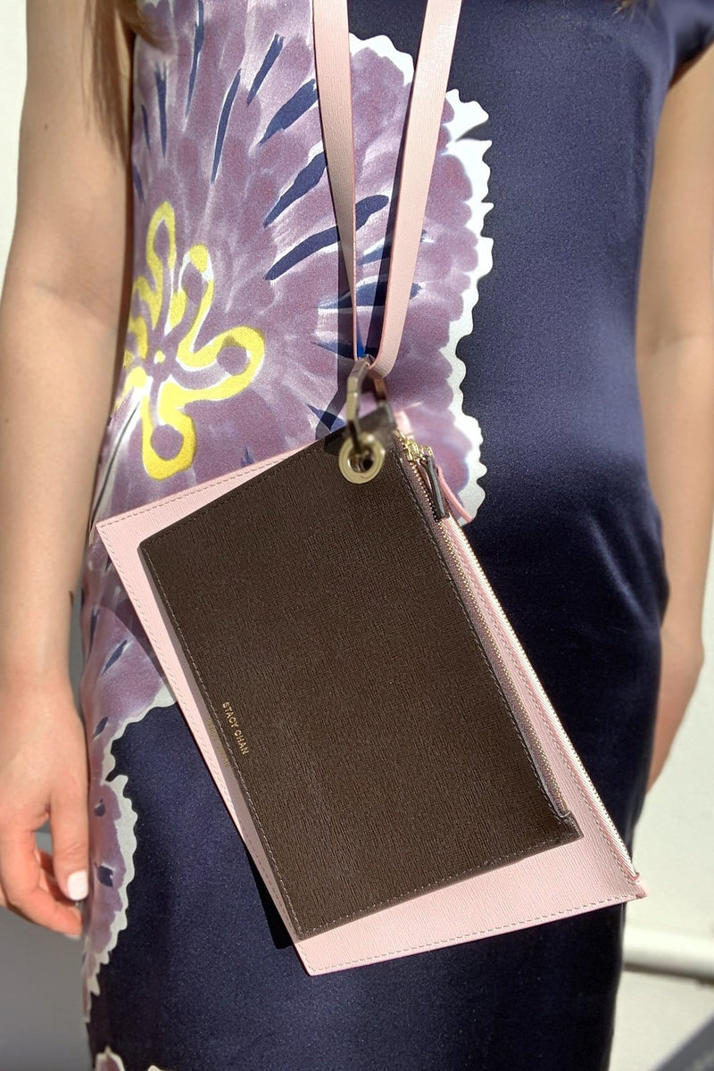 Pink and Brown Leather Pouches with Belt as Cross Body
