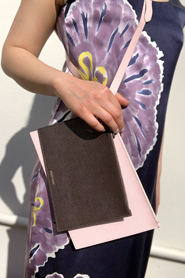 Pink and Brown Leather Pouches with Belt as Cross Body