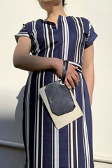Stone White and Navy Blue Leather Pouches with Bracelet as Wristlet