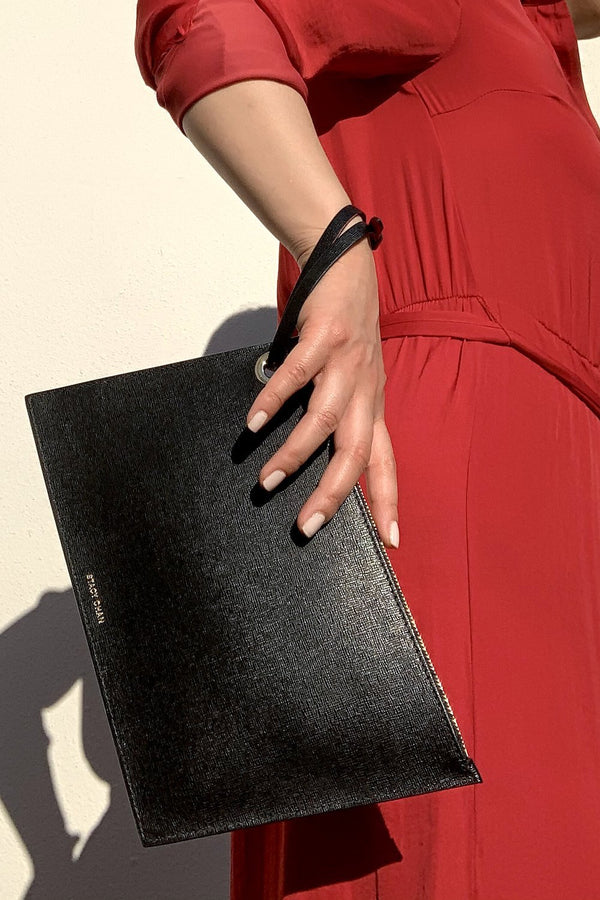 Black Leather Pouch with Bracelet as Wristlet