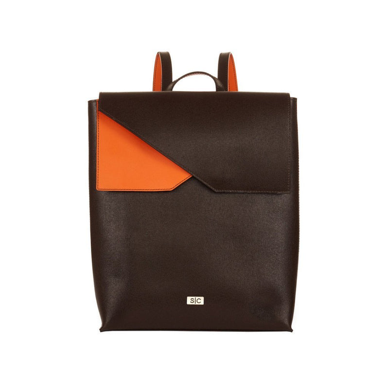 Two-tone Brown Saffiano Leather Backpack Designer Stacy Chan