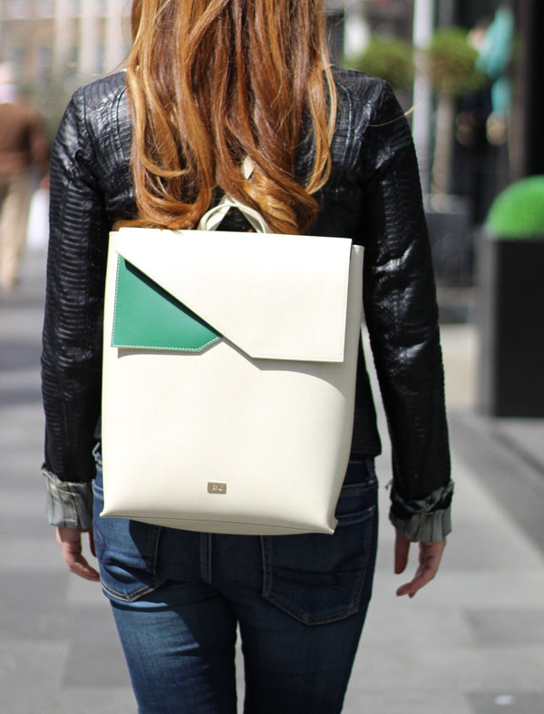 White Italian Leather Backpack - Designer Stacy Chan