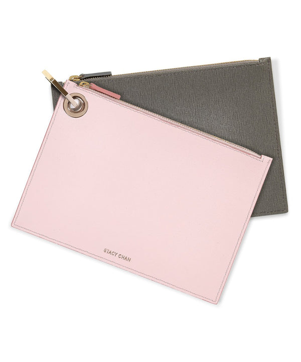 Medium Ava Pouch | Grey Saffiano Leather
