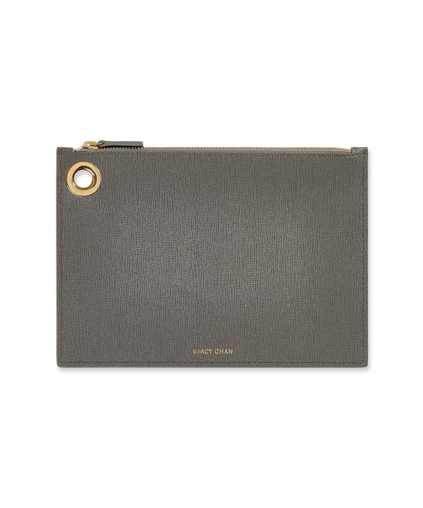 Medium Ava Pouch | Grey Saffiano Leather