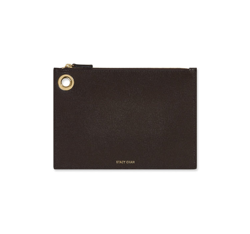 Brown Italian Leather Pouch Clutch