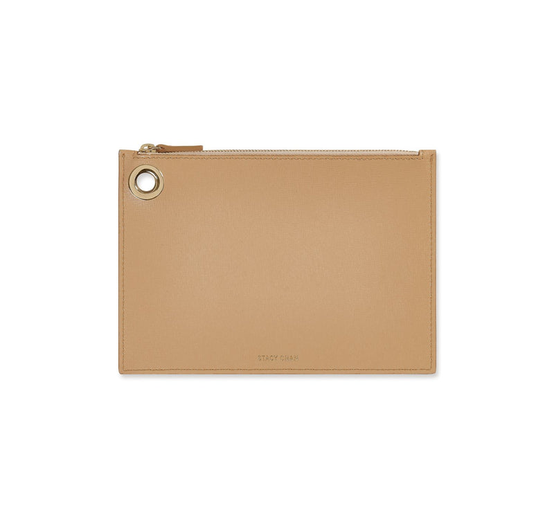 Nude Italian Leather Pouch Clutch
