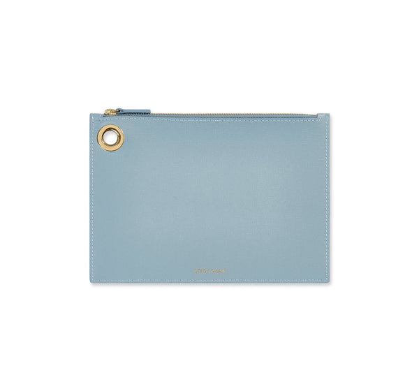 Light Blue Italian Leather Pouch Clutch