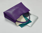 Purple Leather Handbag with Cream & Teal Pouch Set