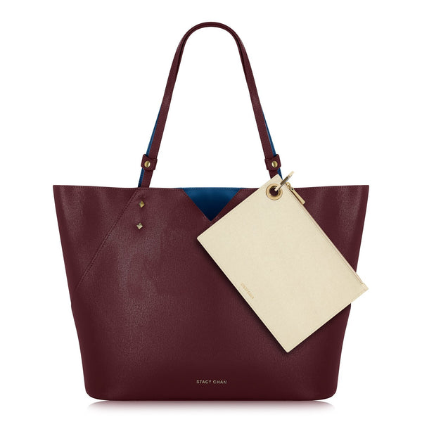 Burgundy Leather Tote Bag and Cream Leather Pouch
