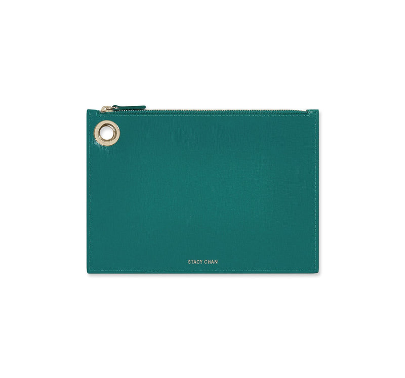 Teal Italian Leather Pouch Clutch