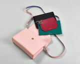 Pink Leather Cross Body with Teal & Fuchsia Pouch Set