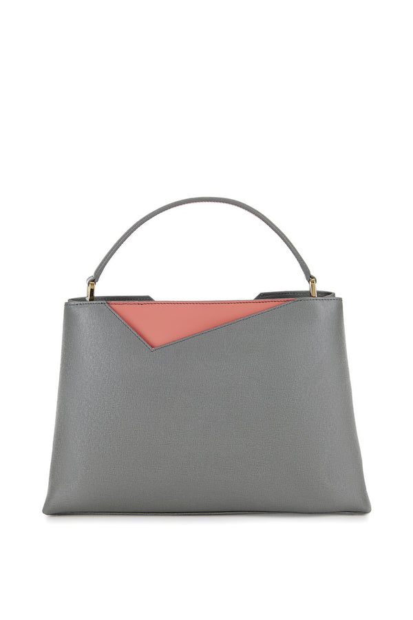 Grey Midi Saffiano Leather Handbag - Designer Stacy Chan
