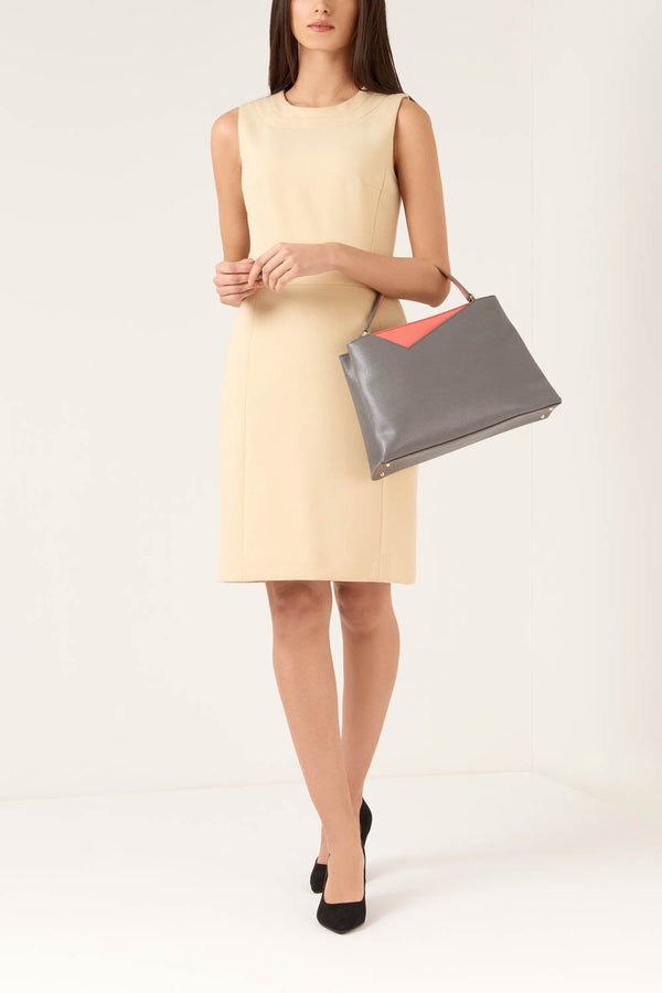 Grey Midi Saffiano Leather Handbag - Designer Stacy Chan