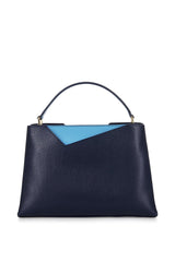 Navy Blue Midi Saffiano Leather Handbag - Designer Stacy Chan